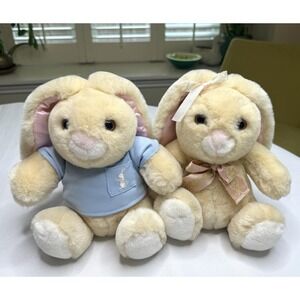 Commonwealth Easter Bunnies Plush Rabbit Vintage Bunny Pair Pink Blue 1983